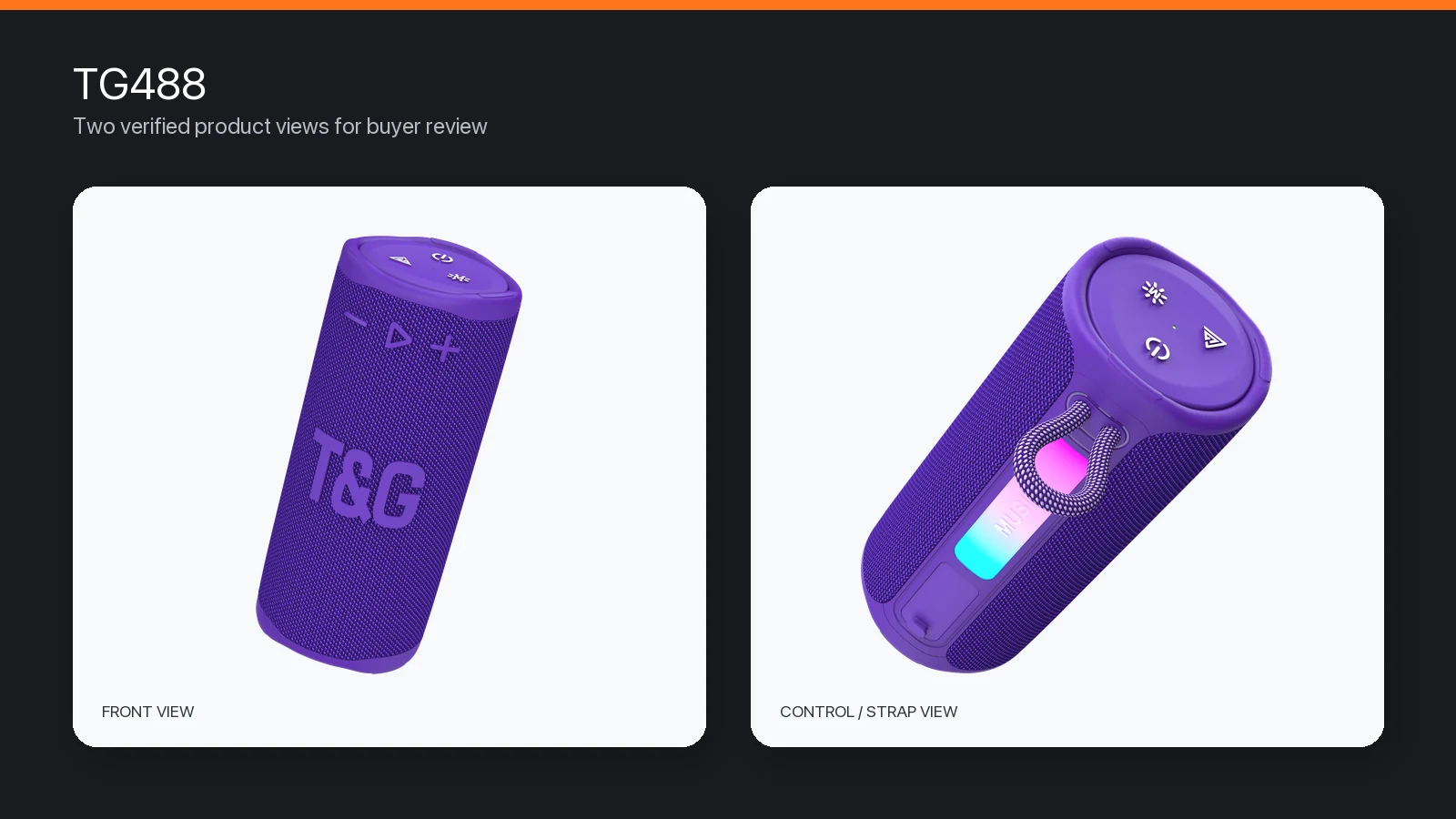 TG488 purple portable Bluetooth speaker front and control strap views for IFA Berlin 2026